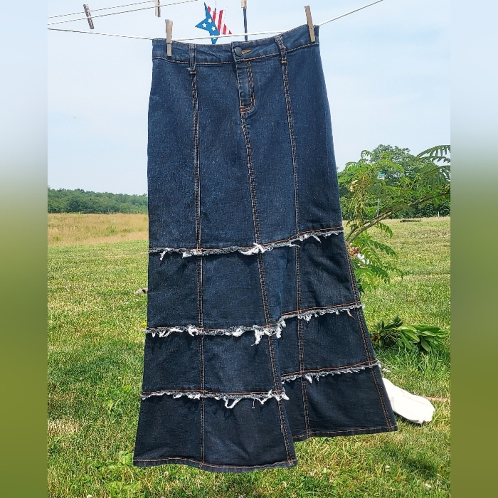 Be-Girl Women's Dark Denim Ruffle Skirt